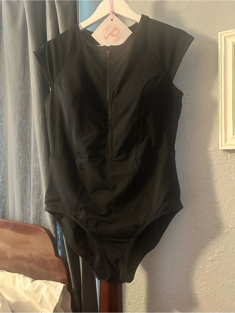 Athleta Black Ladies One-Piece Swimsuit Front Zip